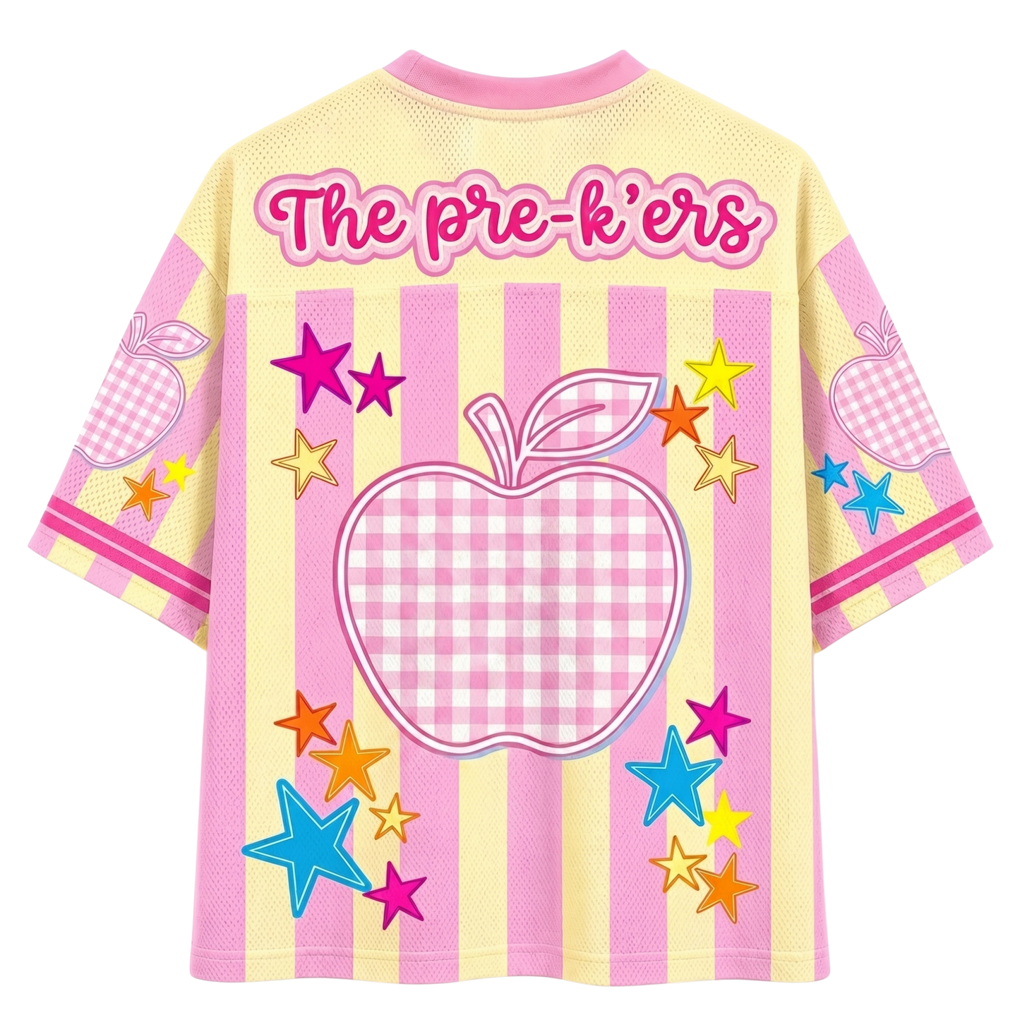 ChaoticClub Preppy Teacher Apple Pink Gingham Stripes Mesh Jersey