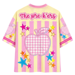 ChaoticClub Preppy Teacher Apple Pink Gingham Stripes Mesh Jersey