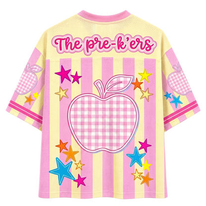 ChaoticClub Preppy Teacher Apple Pink Gingham Stripes Mesh Jersey