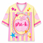 ChaoticClub Preppy Teacher Apple Pink Gingham Stripes Mesh Jersey