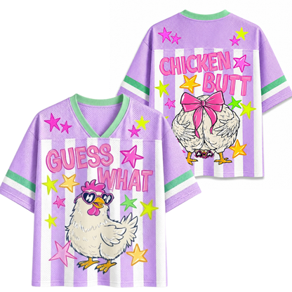 ChaoticClub Guess What Chicken Butt Coquette Bow Mesh Jersey