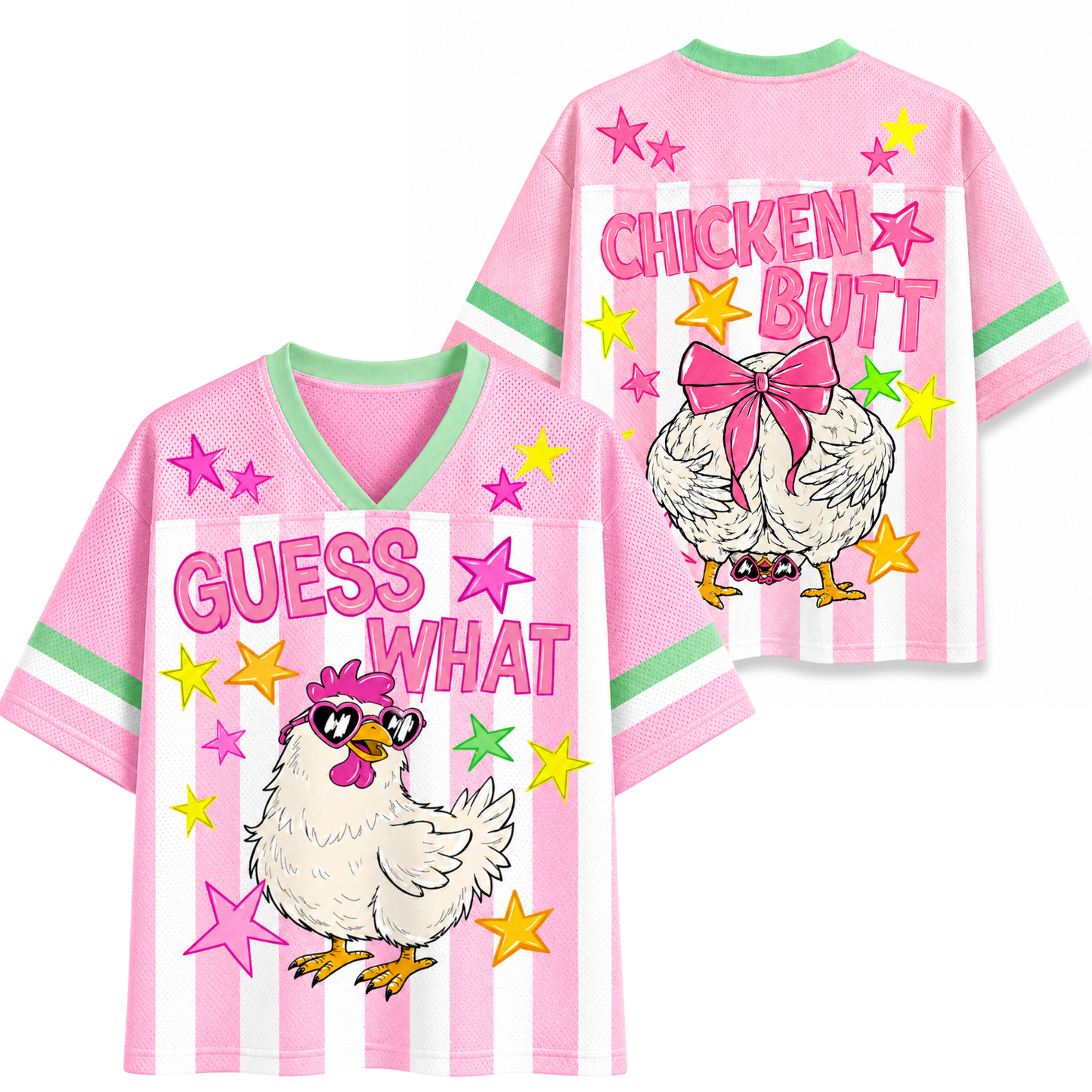 ChaoticClub Guess What Chicken Butt Coquette Bow Mesh Jersey