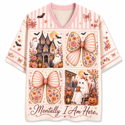 ChaoticClub Preppy Mentally I am Here Halloween Lover Mesh Jersey