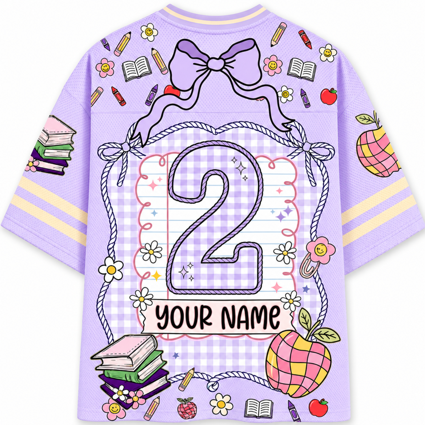 ChaoticClub Back to School Purple Bow Girly Coquette Mesh Jersey