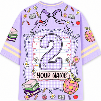 ChaoticClub Back to School Purple Bow Girly Coquette Mesh Jersey