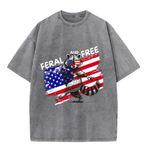 Chaoticclub Feral And Free Raccoon 4th Of July Washed T-Shirt