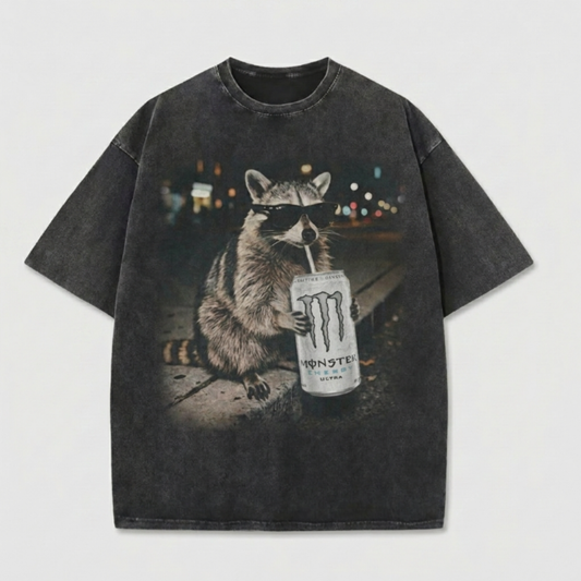 Chaoticclub Monster Energy Raccoon Washed T-Shirt