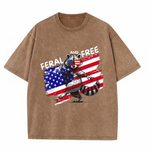 Chaoticclub Feral And Free Raccoon 4th Of July Washed T-Shirt