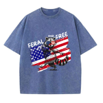 Chaoticclub Feral And Free Raccoon 4th Of July Washed T-Shirt