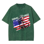 Chaoticclub Feral And Free Raccoon 4th Of July Washed T-Shirt