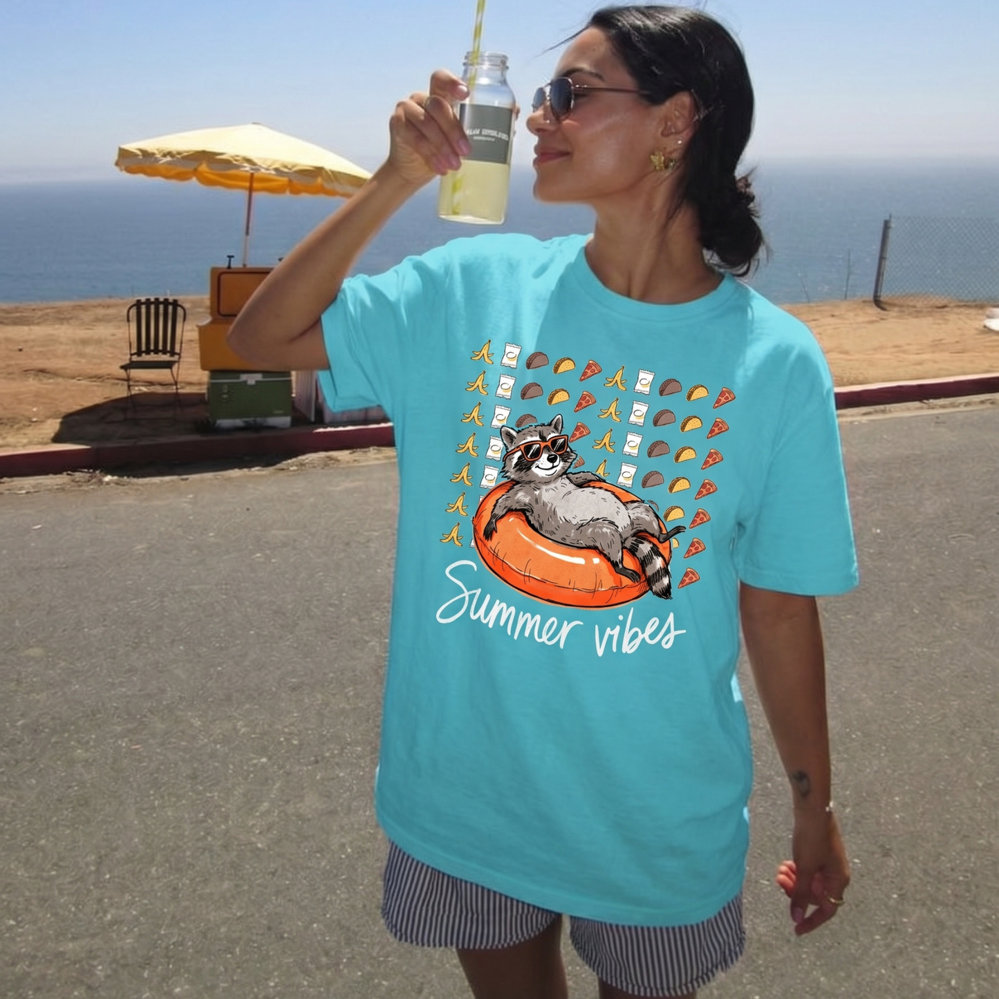 ChaoticClub Summer Vibes Raccoon Neon T-Shirt
