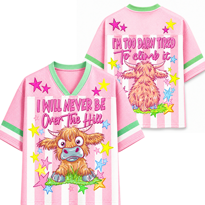 ChaoticClub Striped I Will Never Be Over The Hill Highland Cow Mesh Jersey