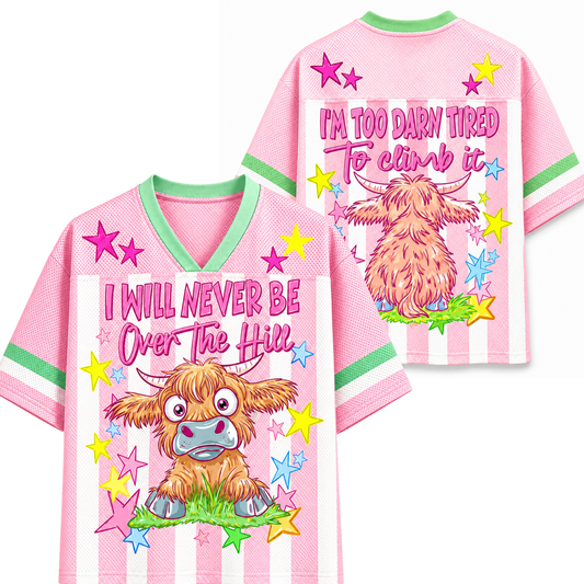 ChaoticClub Striped I Will Never Be Over The Hill Highland Cow Mesh Jersey