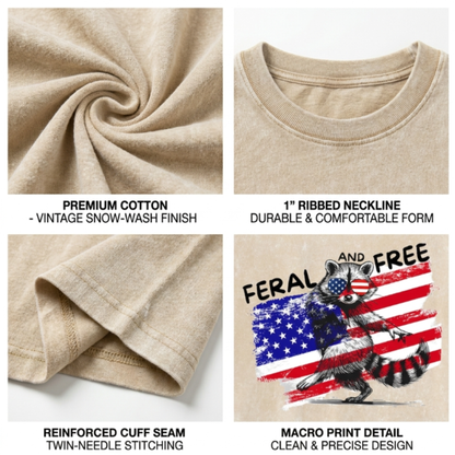 Chaoticclub Feral And Free Raccoon 4th Of July Washed T-Shirt