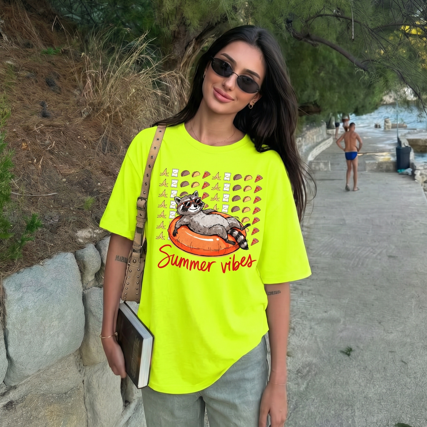 ChaoticClub Summer Vibes Raccoon Neon T-Shirt