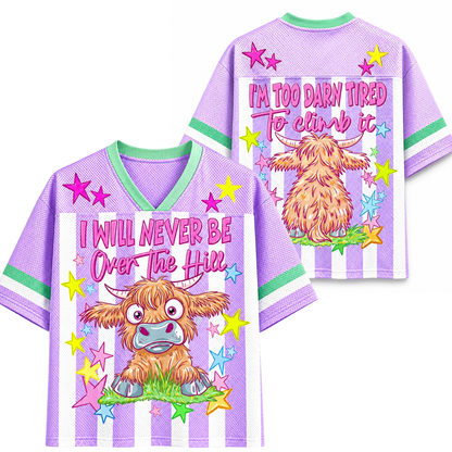 ChaoticClub Striped I Will Never Be Over The Hill Highland Cow Mesh Jersey