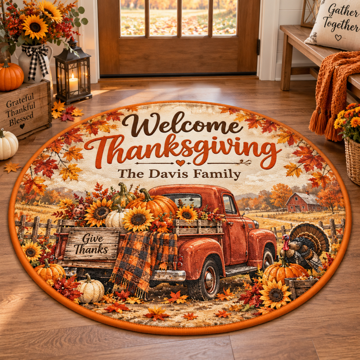 Chaotic Club Personalized Thanksgiving Round Rug