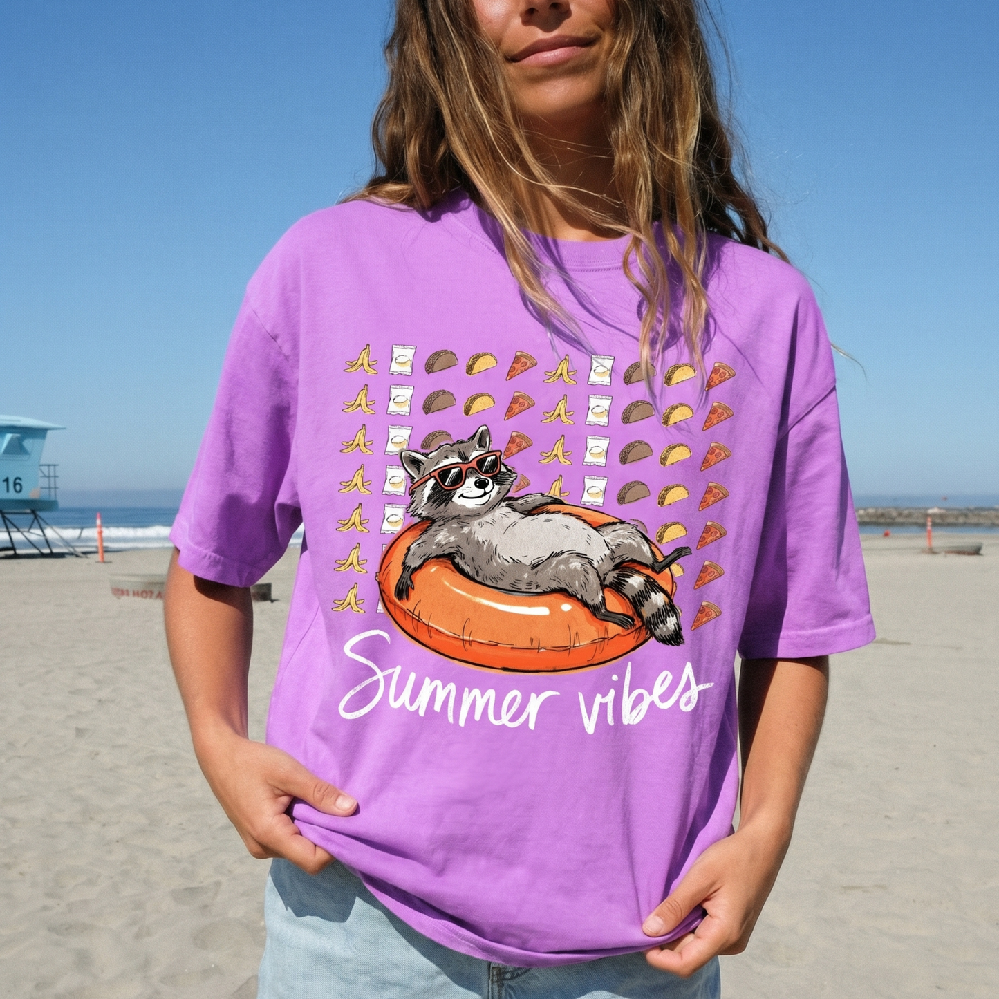ChaoticClub Summer Vibes Raccoon Neon T-Shirt