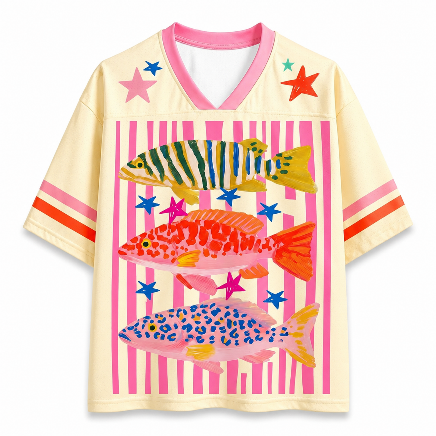 ChaoticClub Preppy Striped Summer Fish Mesh Jersey