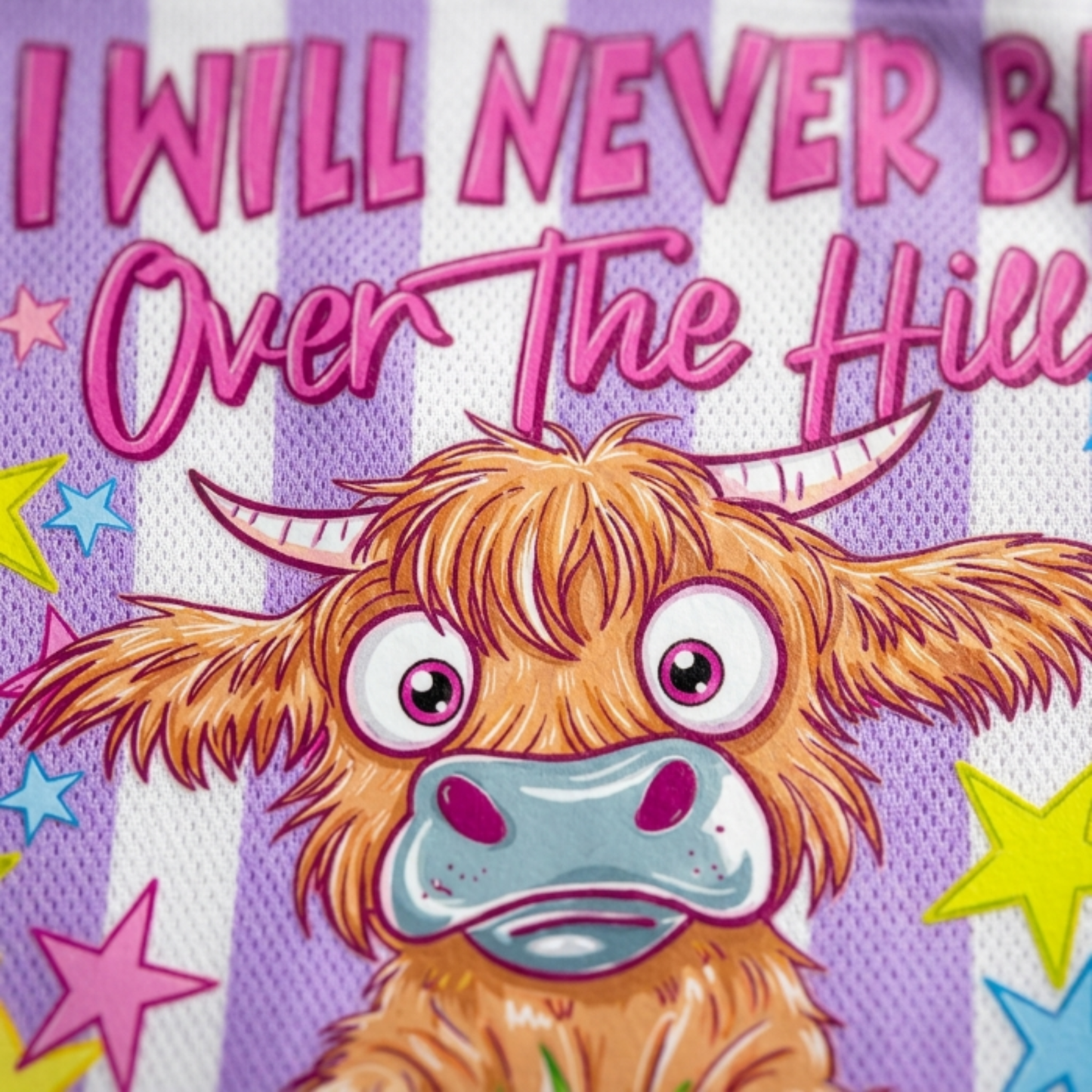 ChaoticClub Striped I Will Never Be Over The Hill Highland Cow Mesh Jersey