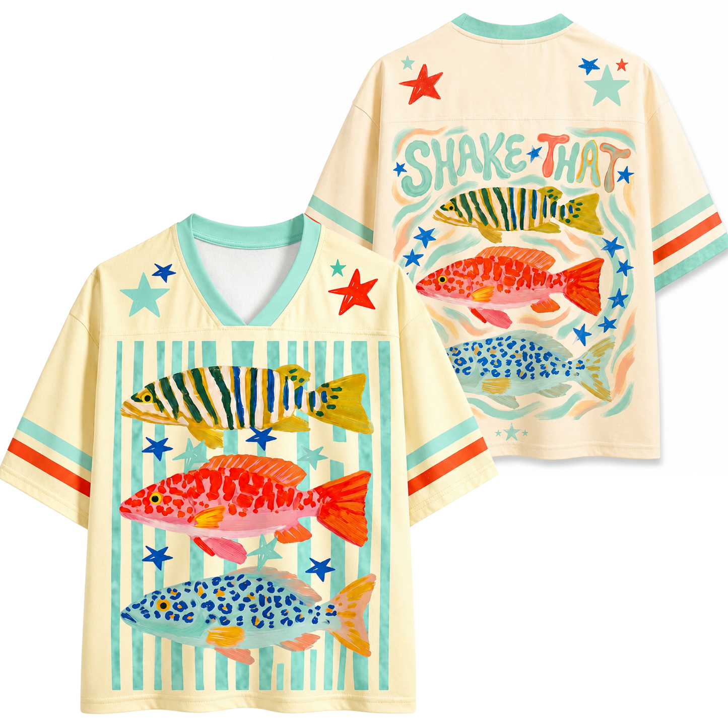 ChaoticClub Preppy Striped Summer Fish Mesh Jersey