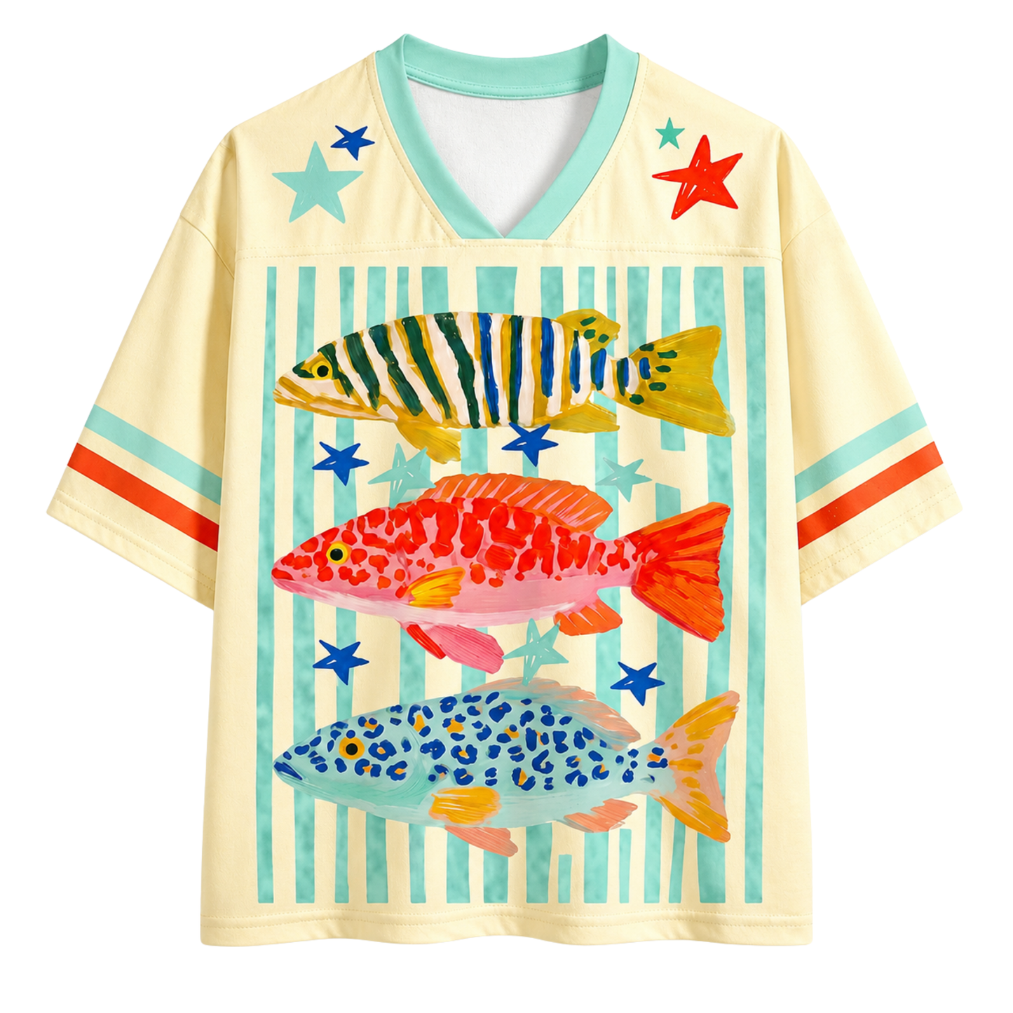 ChaoticClub Preppy Striped Summer Fish Mesh Jersey