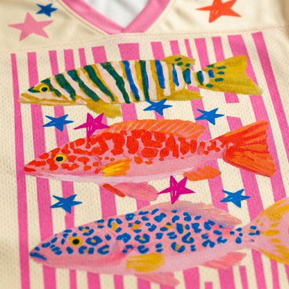 ChaoticClub Preppy Striped Summer Fish Mesh Jersey