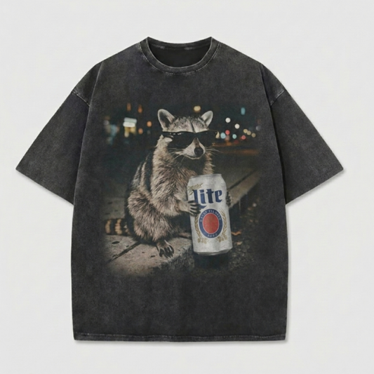 Chaoticclub Beer Raccoon Washed T-Shirt