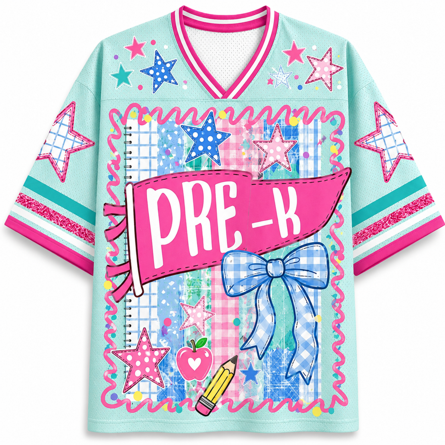 ChaoticClub Retro Striped Floral Pennant Flag School Grade Coquette Mesh Jersey