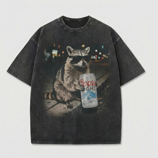 Chaoticclub Beer Raccoon Washed T-Shirt