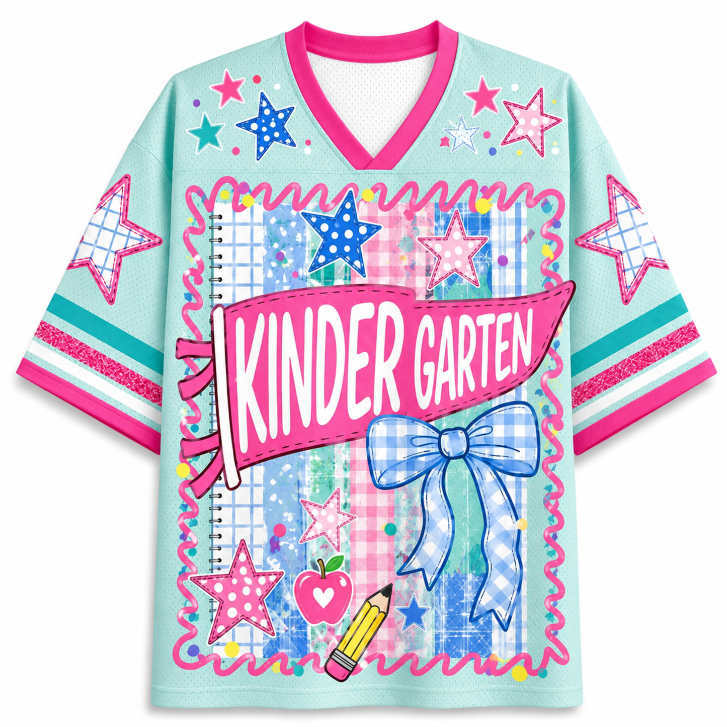 ChaoticClub Retro Striped Floral Pennant Flag School Grade Coquette Mesh Jersey