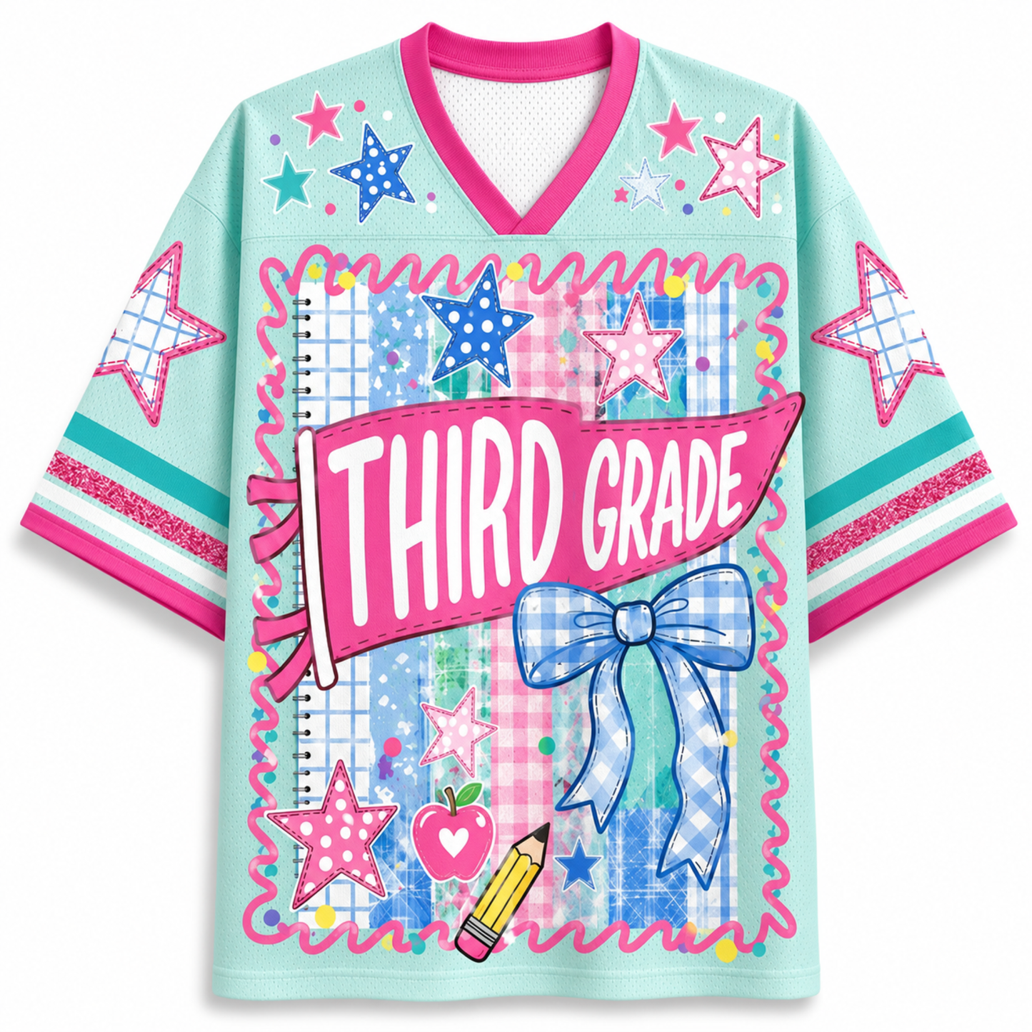 ChaoticClub Retro Striped Floral Pennant Flag School Grade Coquette Mesh Jersey