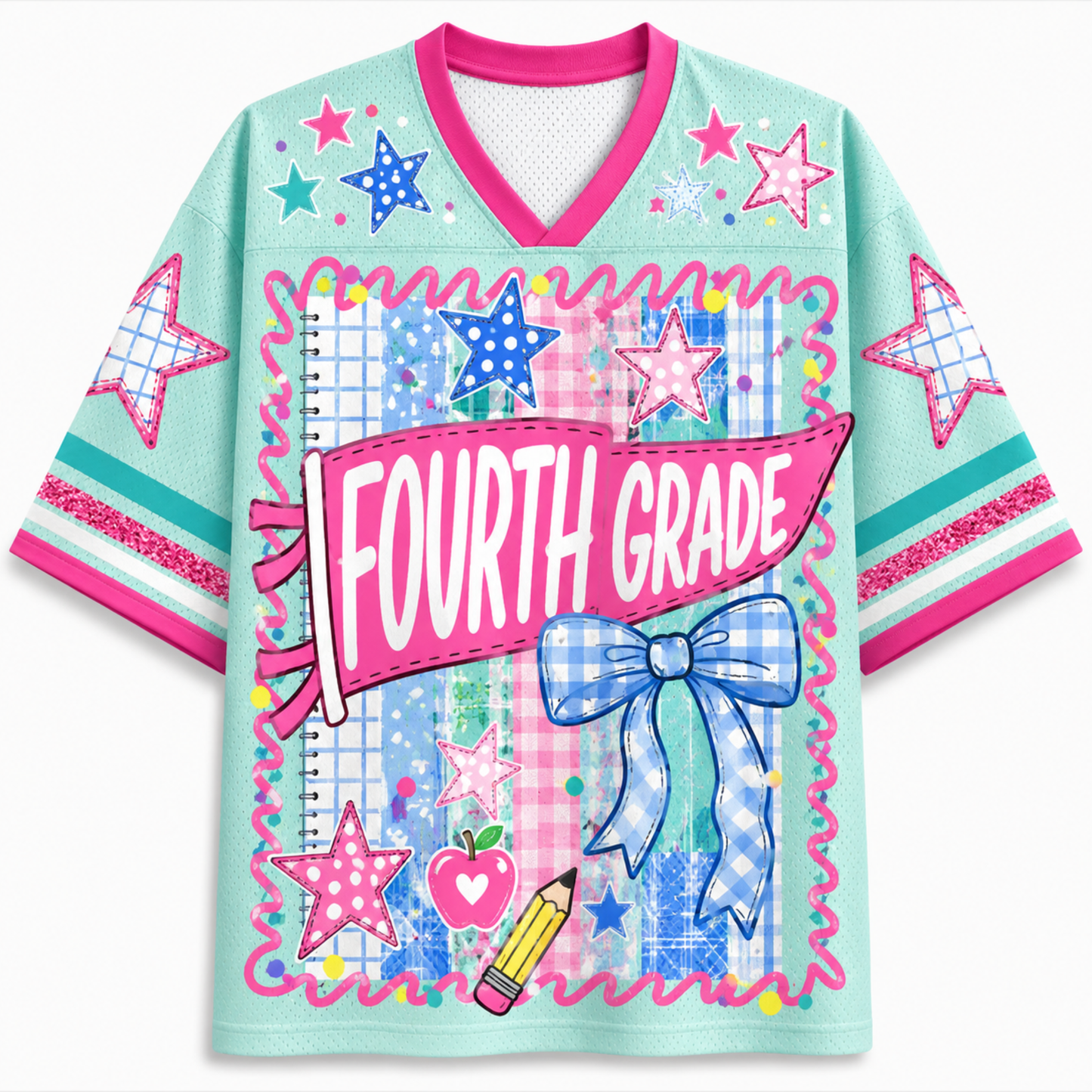 ChaoticClub Retro Striped Floral Pennant Flag School Grade Coquette Mesh Jersey
