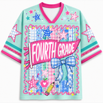 ChaoticClub Retro Striped Floral Pennant Flag School Grade Coquette Mesh Jersey