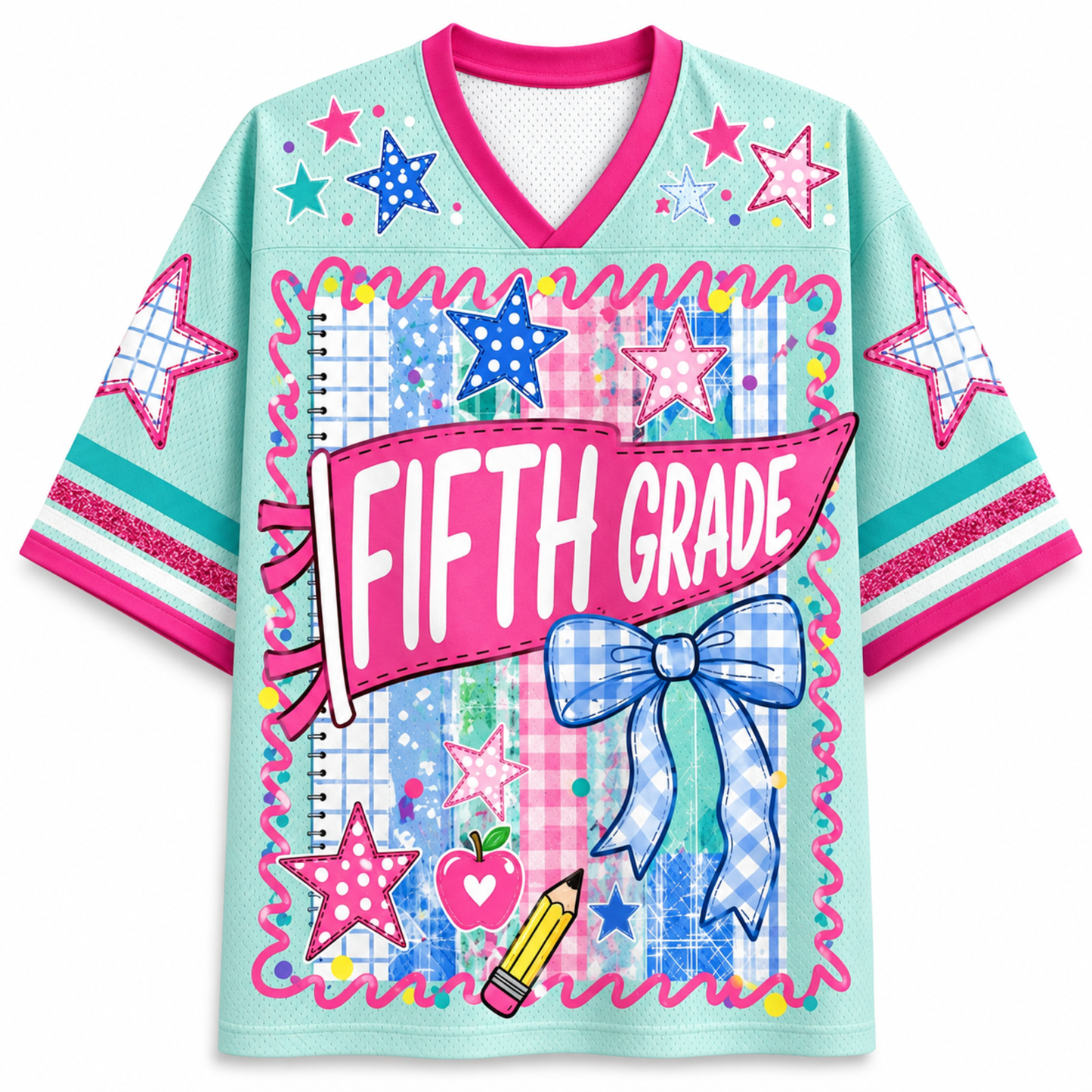 ChaoticClub Retro Striped Floral Pennant Flag School Grade Coquette Mesh Jersey