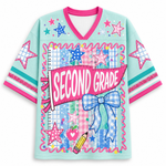 ChaoticClub Retro Striped Floral Pennant Flag School Grade Coquette Mesh Jersey