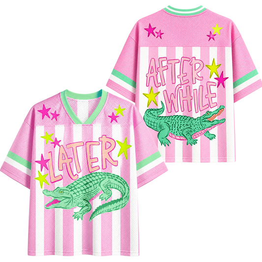 ChaoticClub Striped Later Gator After While Crocodile Summer Mesh Jersey