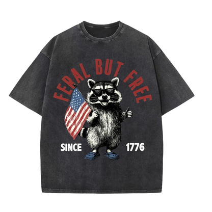 Chaoticclub 250th Feral But Free Raccoon Washed T-Shirt