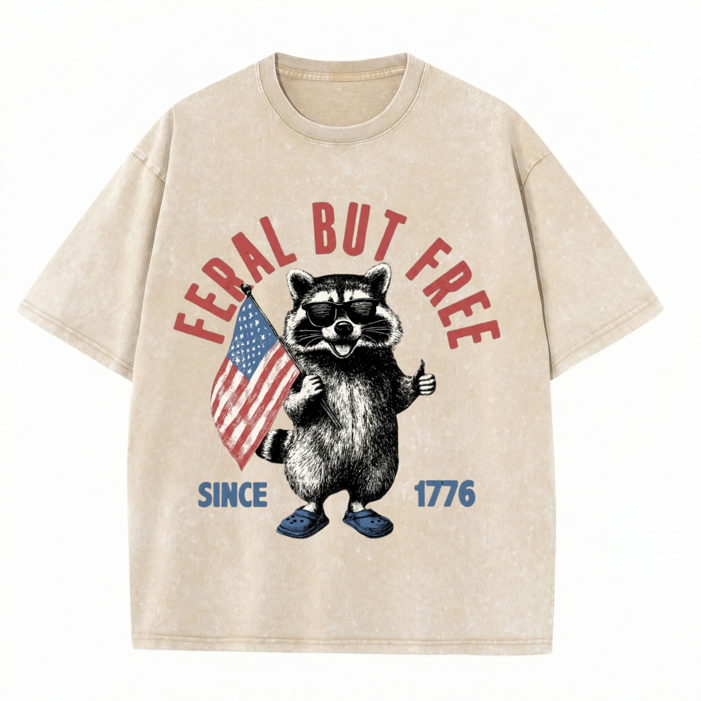 Chaoticclub 250th Feral But Free Raccoon Washed T-Shirt
