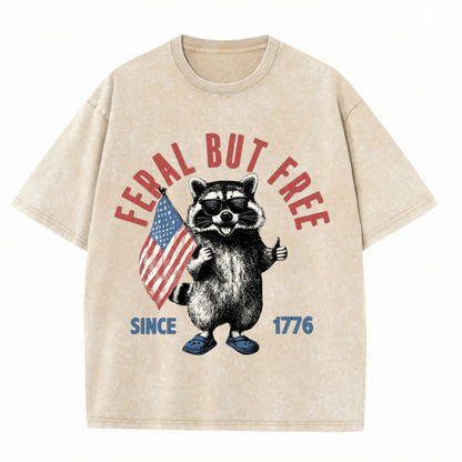 Chaoticclub 250th Feral But Free Raccoon Washed T-Shirt