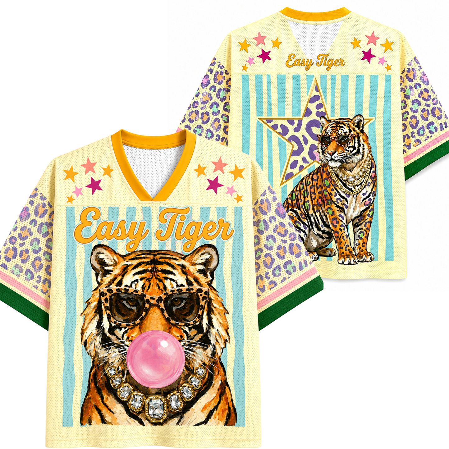 ChaoticClub Preppy Tiger Stars Bubblegum Mesh Jersey