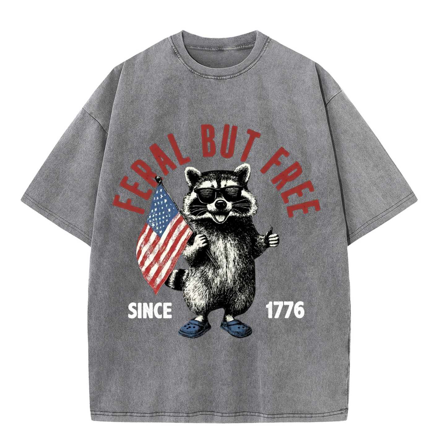 Chaoticclub 250th Feral But Free Raccoon Washed T-Shirt