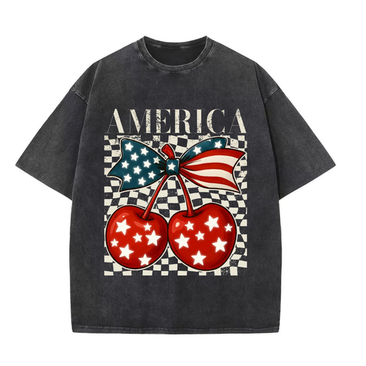 Chaoticclub 250th America Cherry Bow Washed T-Shirt