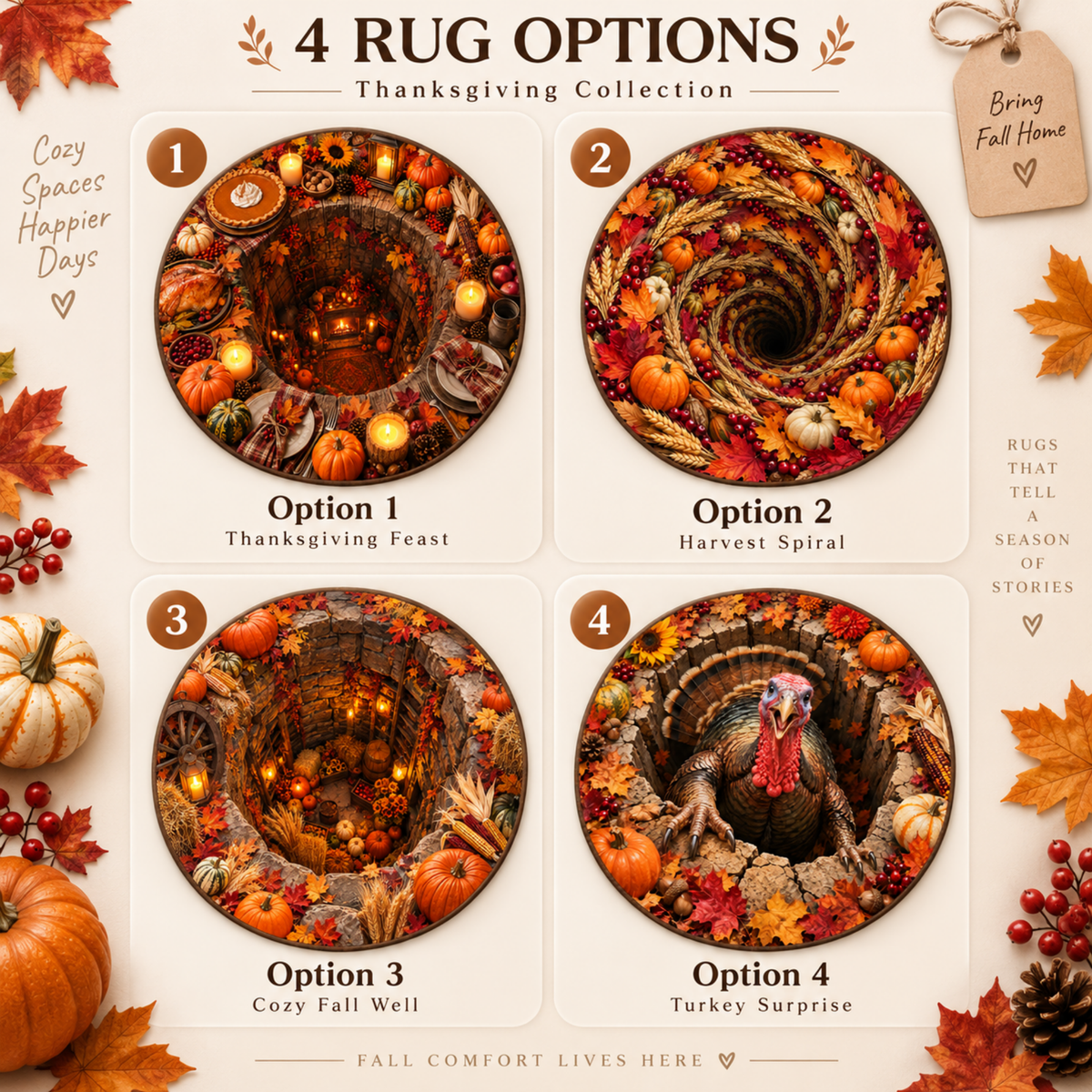 Chaotic Club Autumn Stone Well 3D Illusion Round Rug