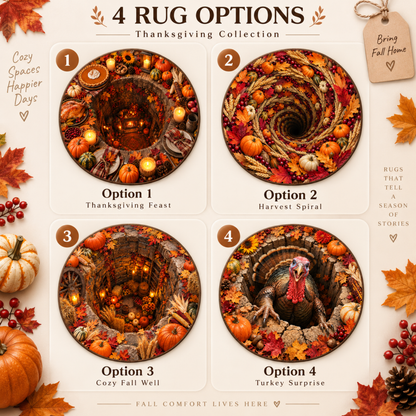 Chaotic Club Autumn Stone Well 3D Illusion Round Rug