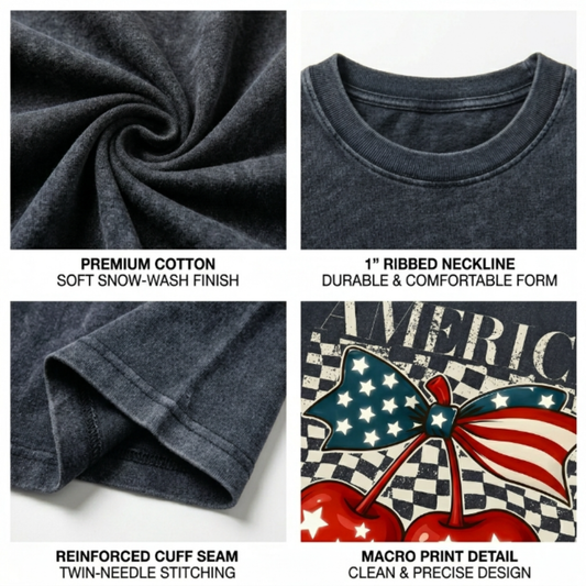 Chaoticclub 250th America Cherry Bow Washed T-Shirt