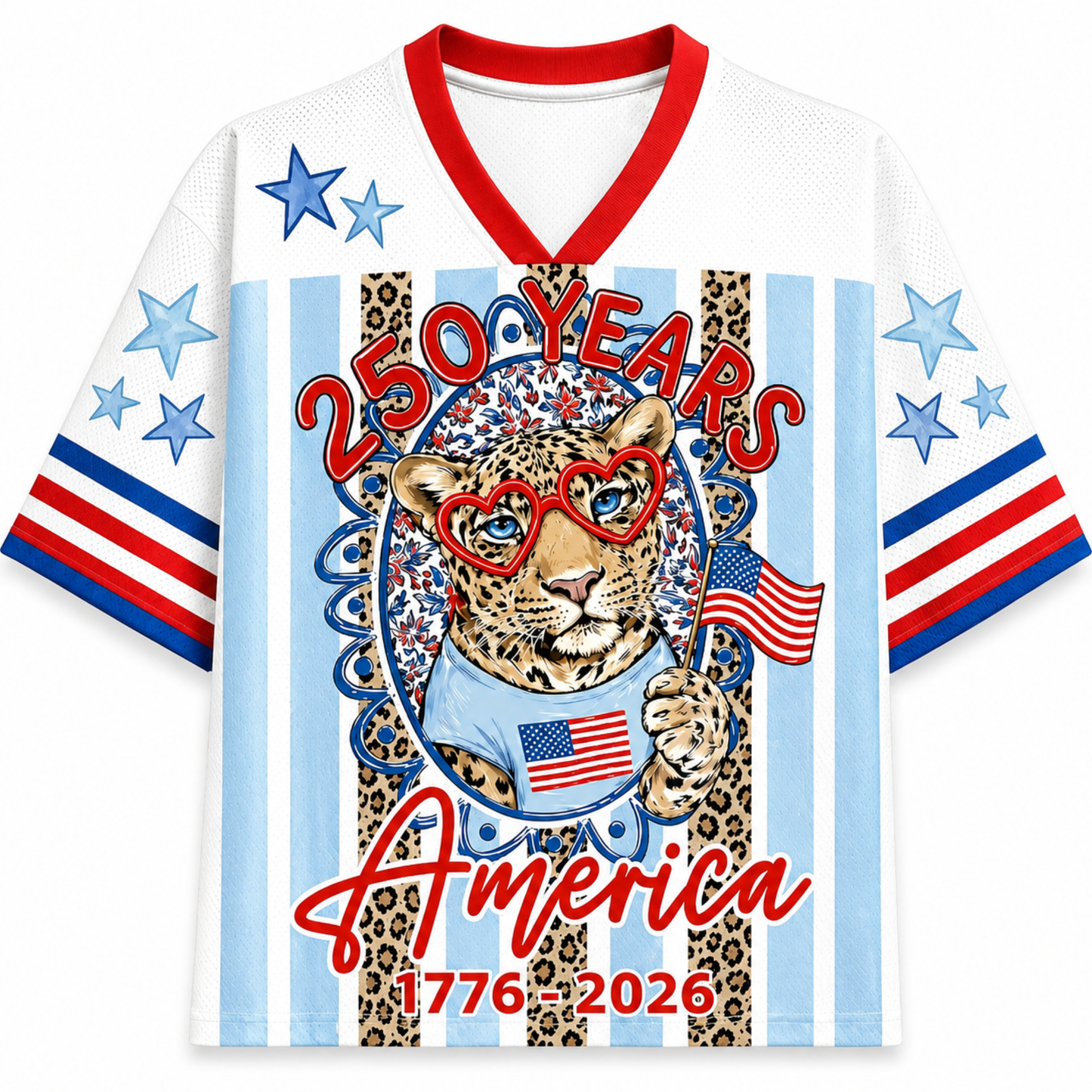 ChaoticClub Striped Patriotic Leopard America Mesh Jersey