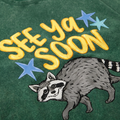 Chaoticclub See Ya Soon Raccoon Washed T-Shirt