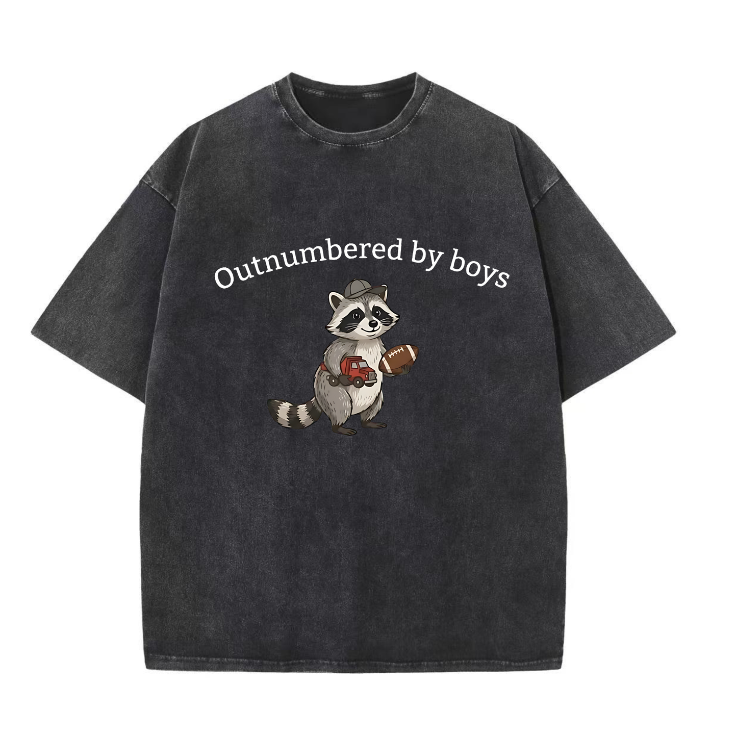 Chaoticclub Outnumbered By Boys Raccoon Washed T-Shirt
