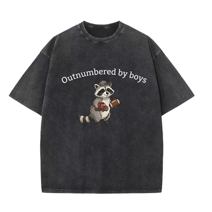 Chaoticclub Outnumbered By Boys Raccoon Washed T-Shirt